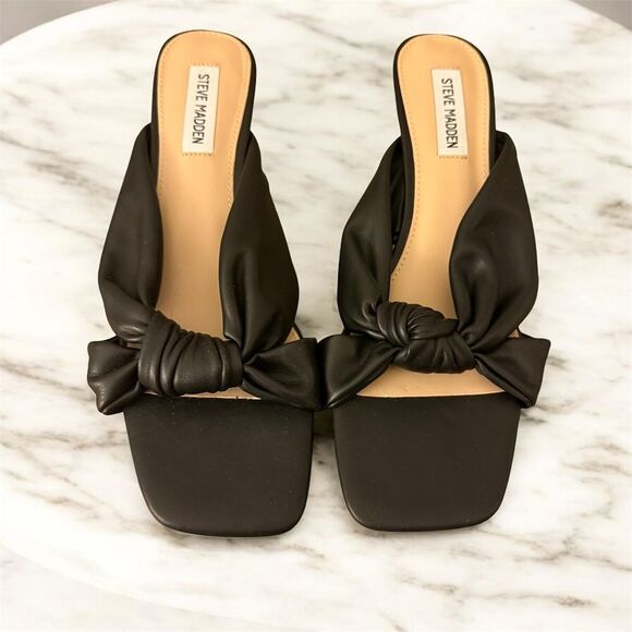 Steve Madden Athena Black Vegan Leather Square Open Toe Kitten Heel Mules, 12M - Picture 4 of 14